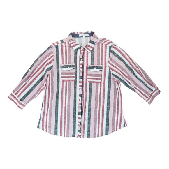 EDEN & OLIVIA Lightweight Striped Button Down Roll Up Sleeve Shirt Size 2X - Picture 1 of 5